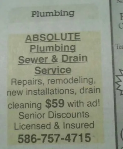 Trusted drain cleaning for homes in Clinton Twp, MI by A Absolute Plumbing & Sewer Service