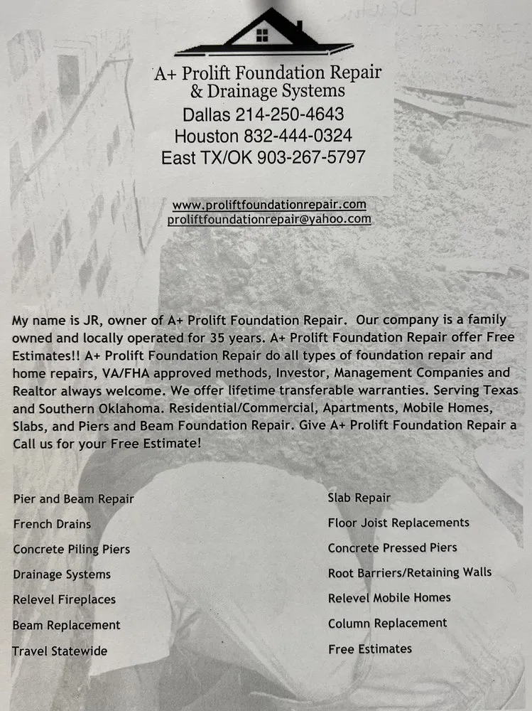 Slide of A+ Prolift Foundation Repair and Drainage Systems