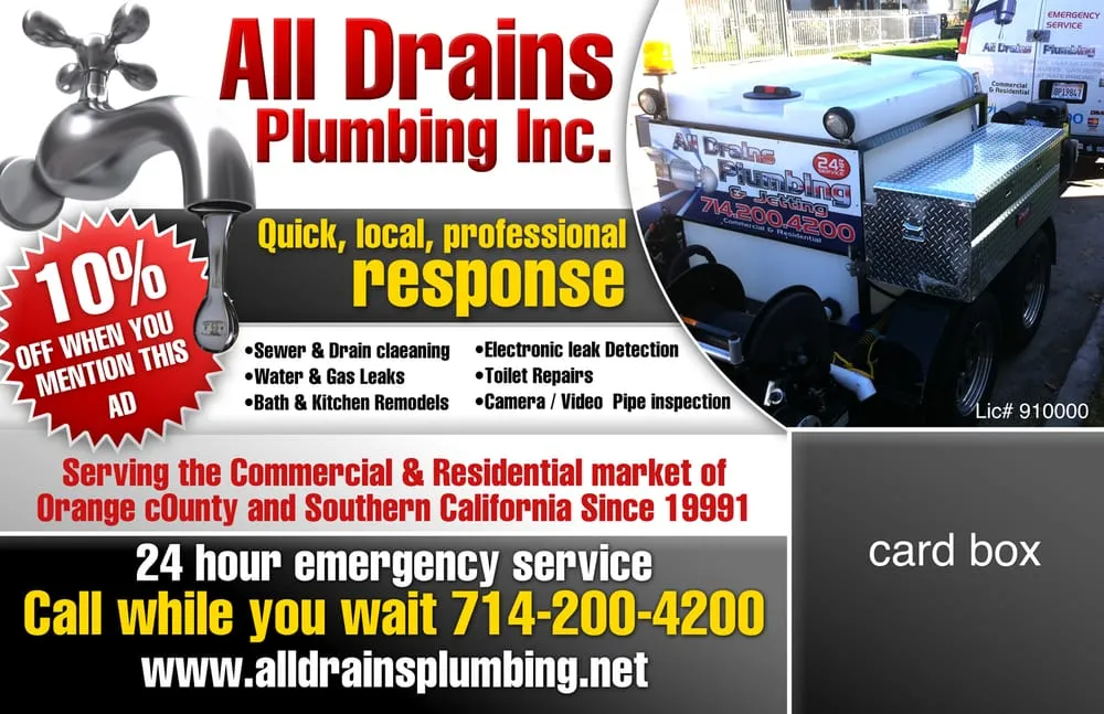 Reliable drain cleaning in Santa Ana, CA by All Drains Plumbing & Rooter