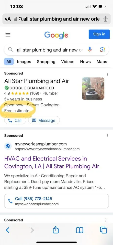 Slide of All Star Plumbing and Air