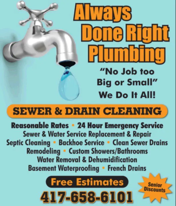 Affordable drain cleaning for homes in Anderson, MO by Always Done Right Sewer & Plumbing