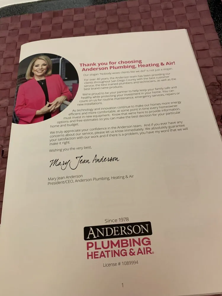 Trusted plumbing repair experts serving San Marcos, CA - Anderson Plumbing, Heating & Air