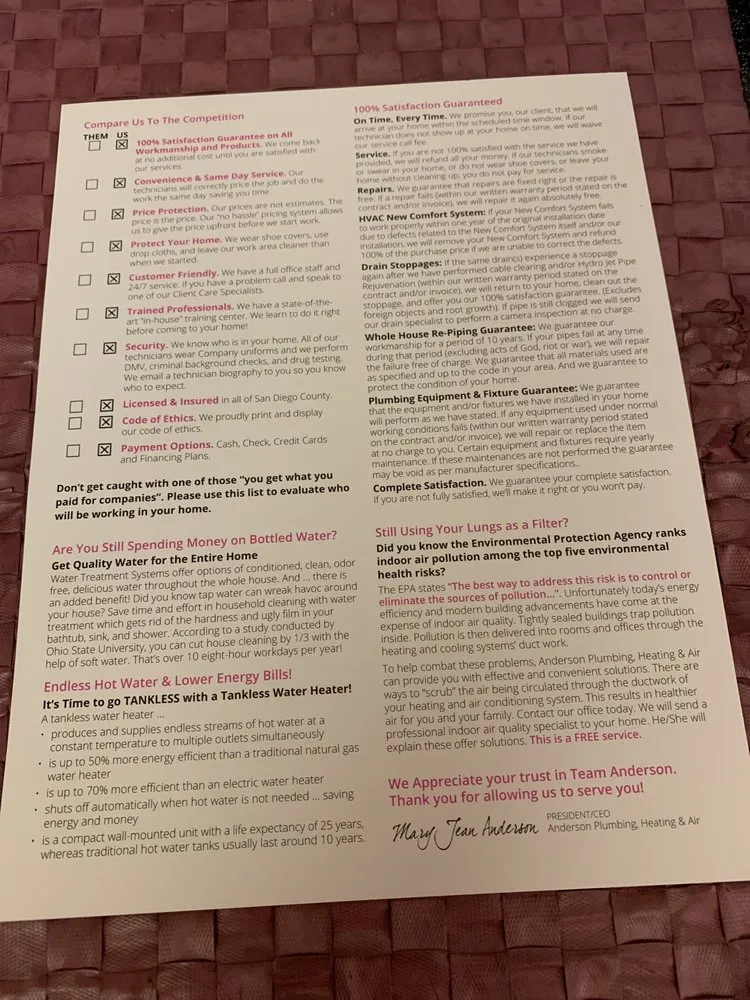 Reliable emergency plumbing service in San Marcos, CA - Anderson Plumbing, Heating & Air