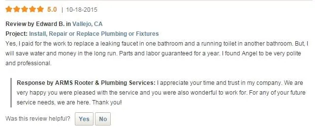 Emergency plumbing repair for homes in Suisun City, CA by ARMS Rooter & Plumbing Services