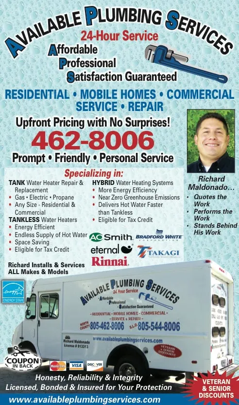 Slide of Available Plumbing Services