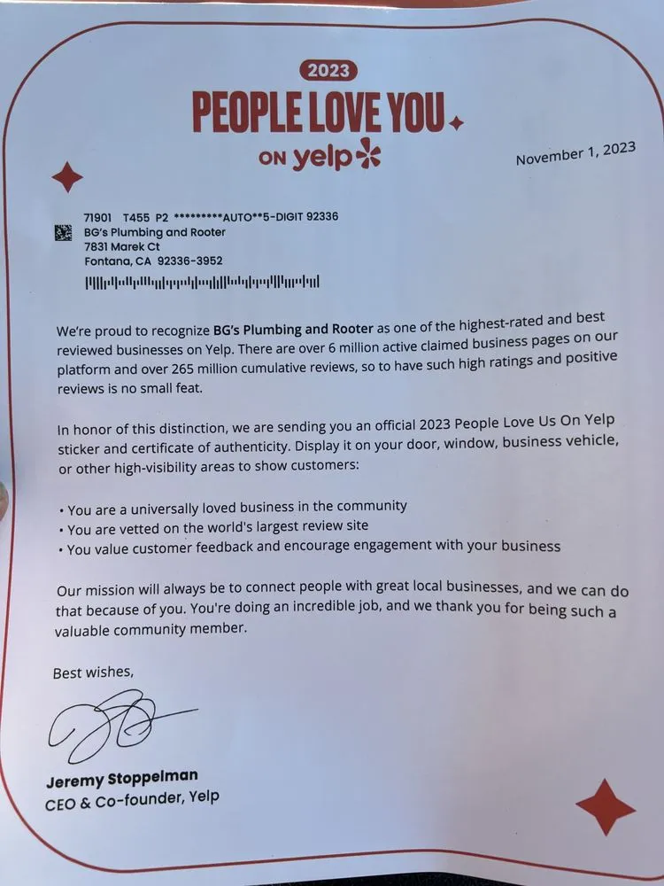 Slide of BG’s Plumbing and Rooter