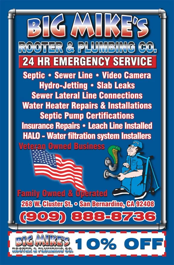 Affordable drain cleaning for homes in San Bernardino, CA by Big Mike's Rooter & Plumbing Company