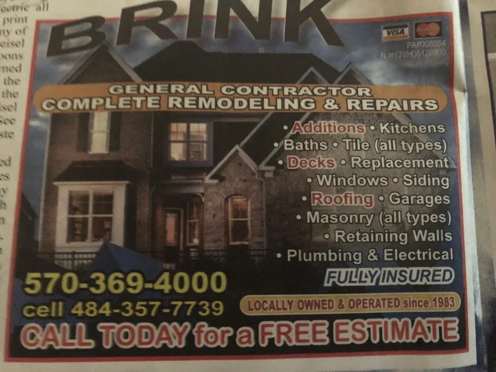 Quality emergency plumbing for homes in Saylorsburg, PA by BRINK General Contractor