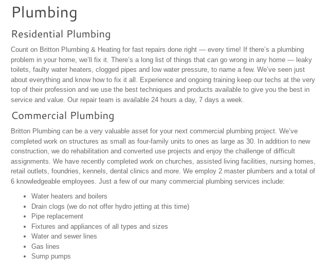 Slide of Britton Plumbing & Heating