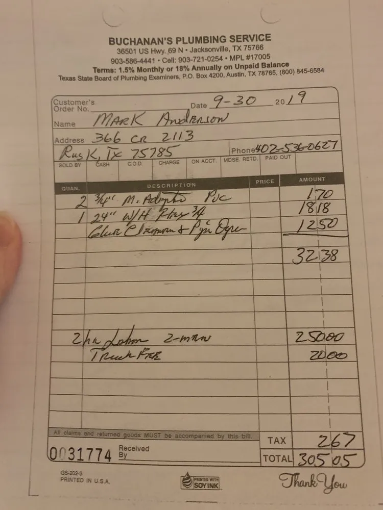 Slide of Buchanan's Plumbing Service