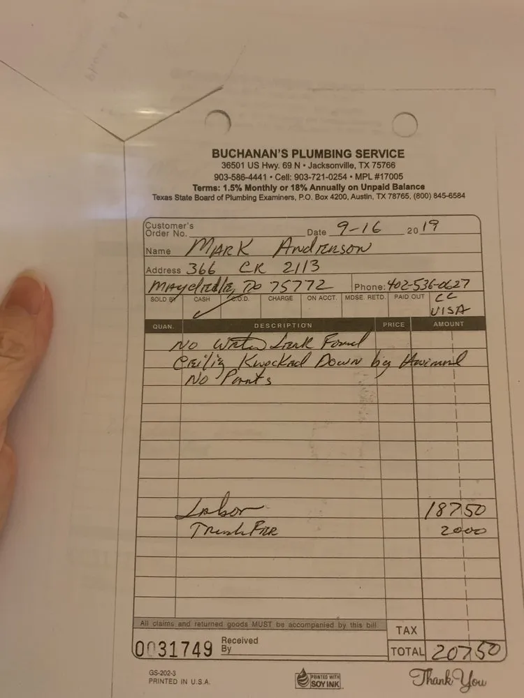 Slide of Buchanan's Plumbing Service