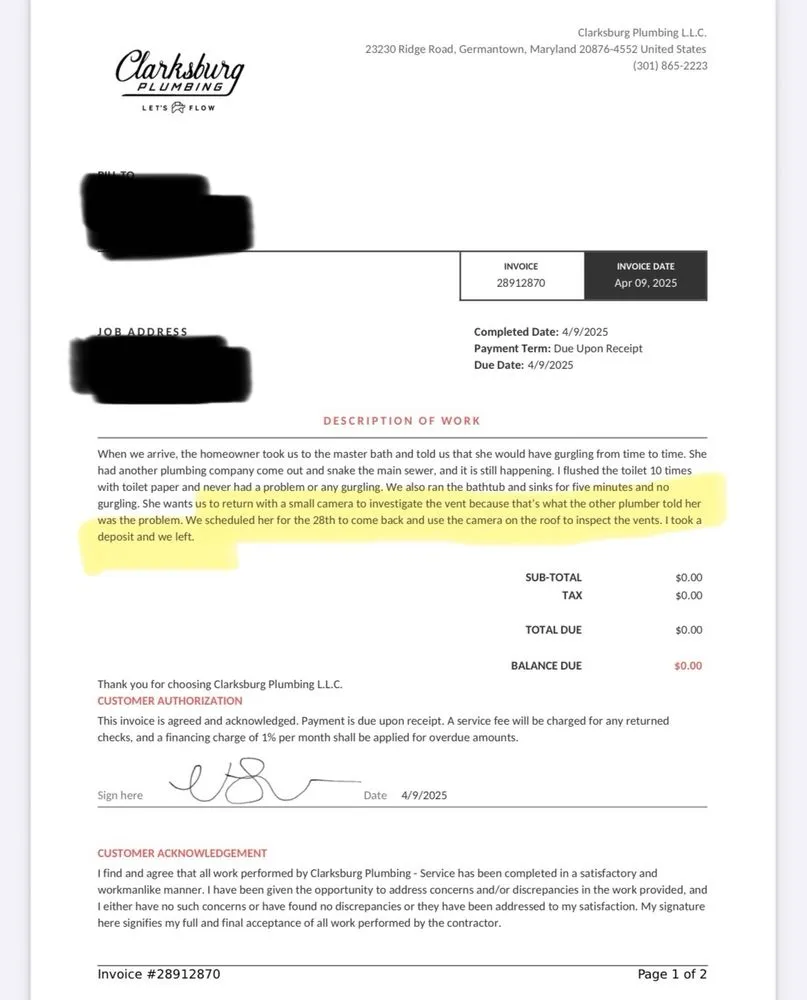 Slide of Clarksburg Plumbing