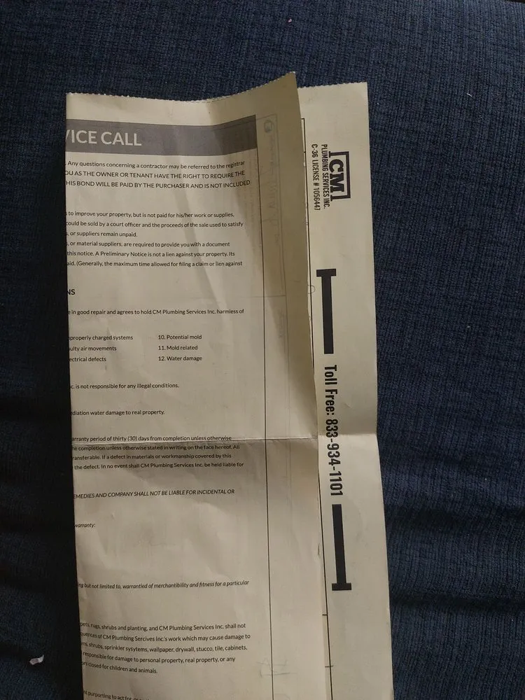 Slide of CM Plumbing Services