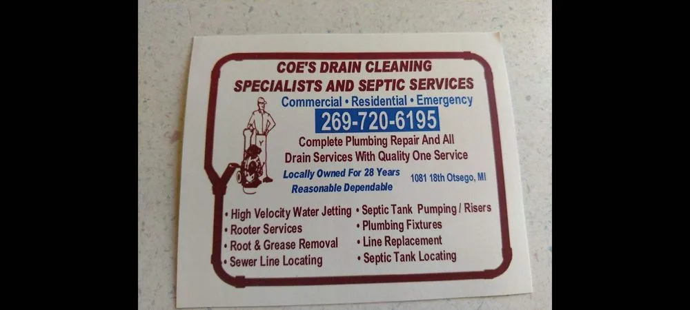 Quality drain cleaning experts serving Otsego, MI - Coe's Drain Cleaning Specialists