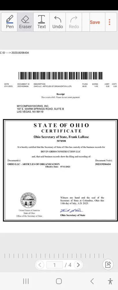 Slide of Devin Griss construction