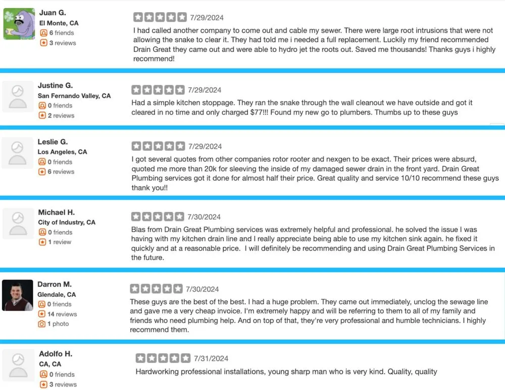 Slide of Drain Great Plumbing Services