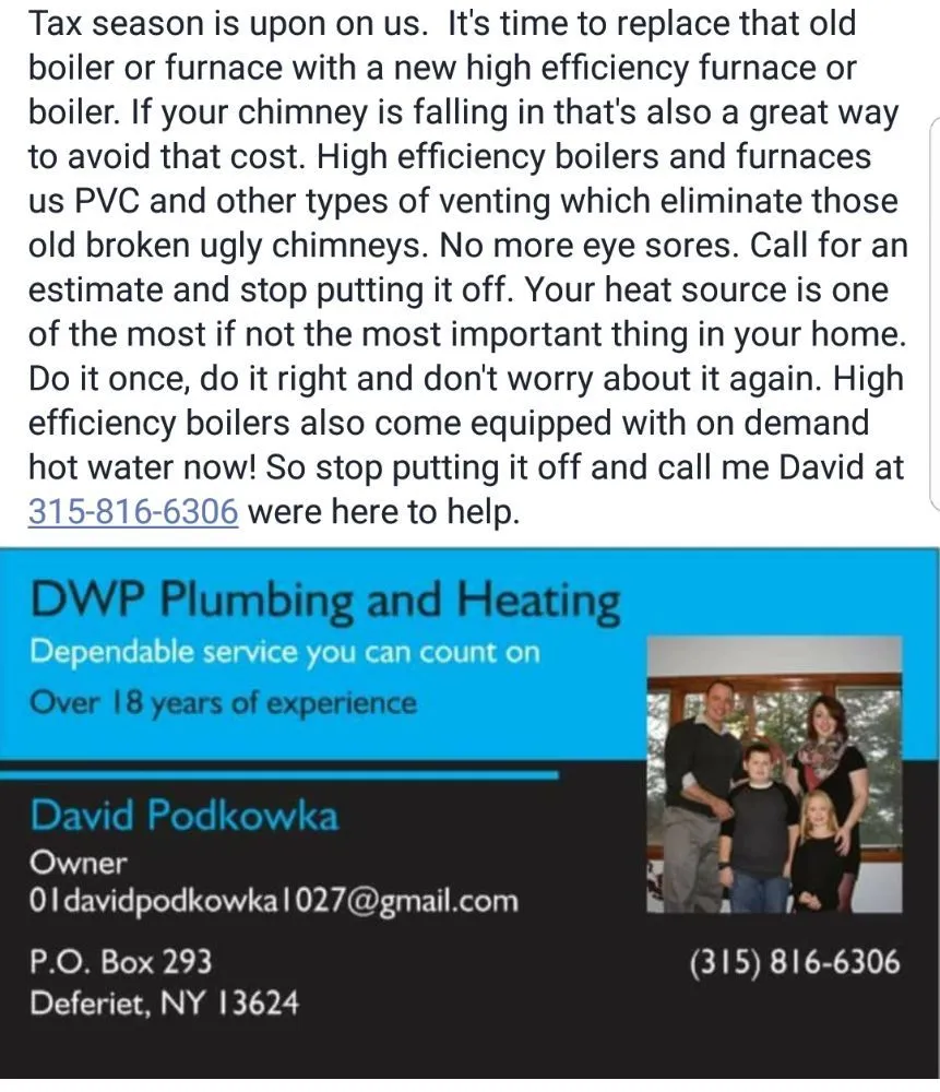 Top-rated drain cleaning service in Deferiet, NY - DWP Plumbing and Heating