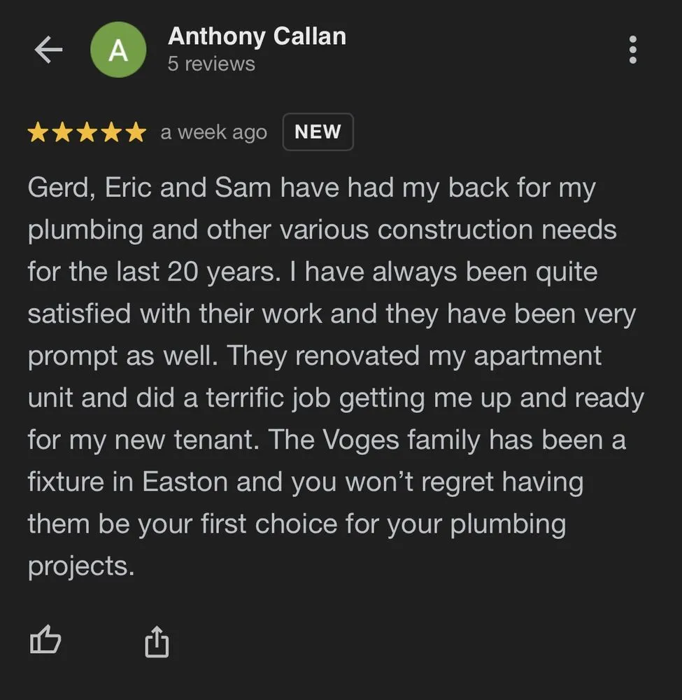 Slide of E Voges Plumbing & Heating