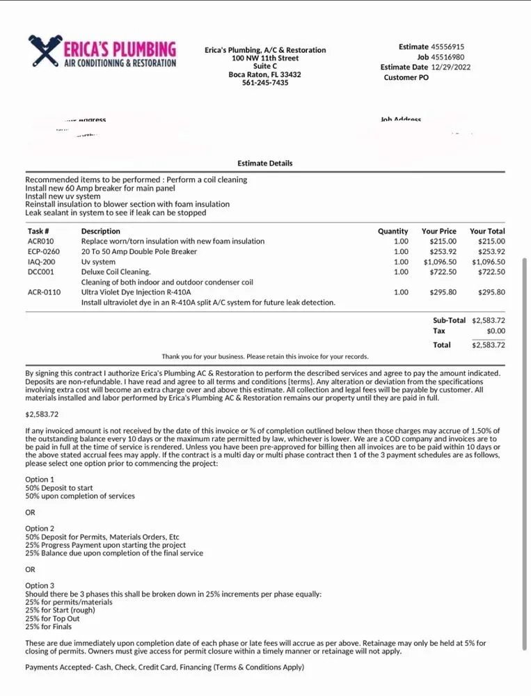 Slide of Erica's Plumbing Air Conditioning & Restoration