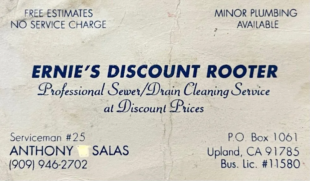 Slide of Ernie's Discount Rooter Service