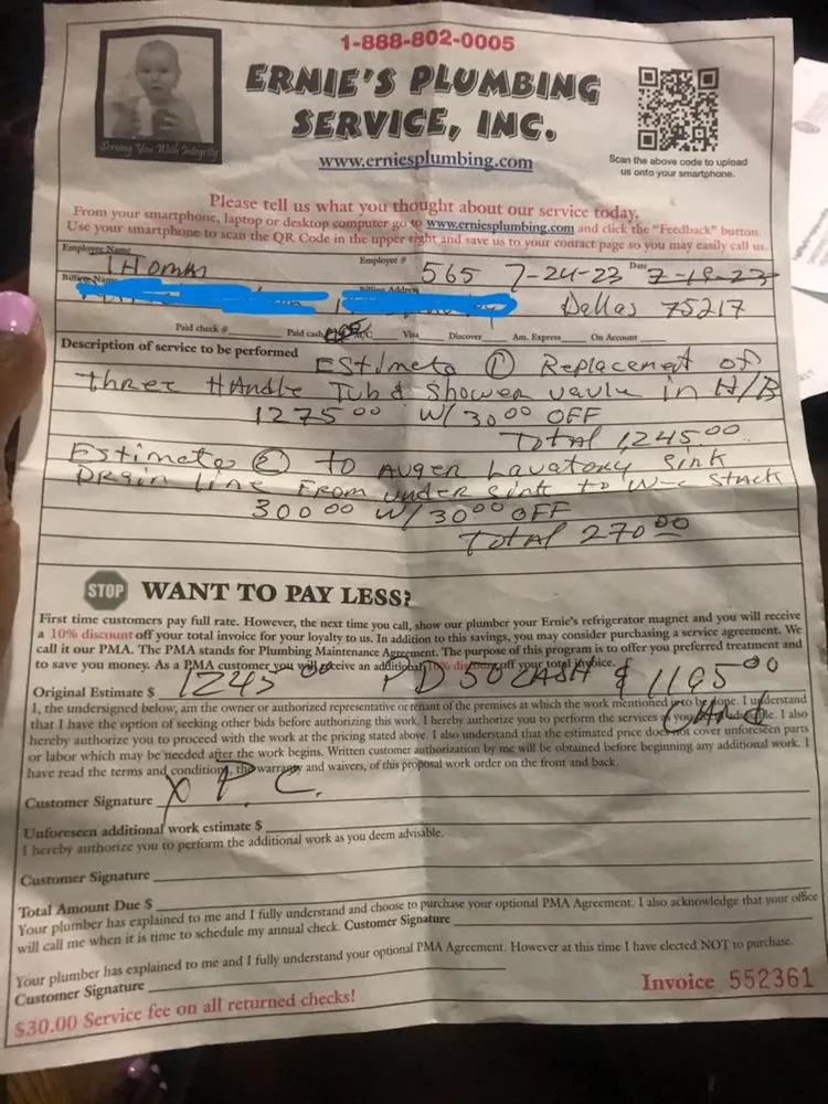 Slide of Ernie's Plumbing Service