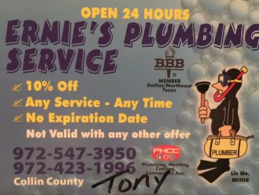 Ernie's Plumbing Service Logo