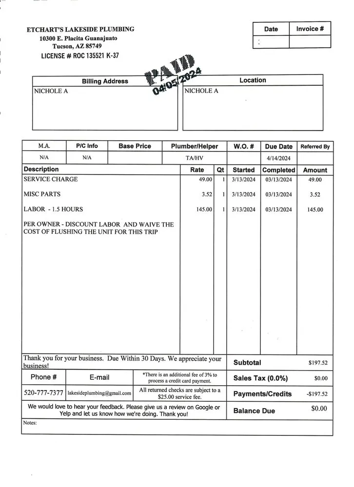 Slide of Etchart's Lakeside Plumbing, Inc