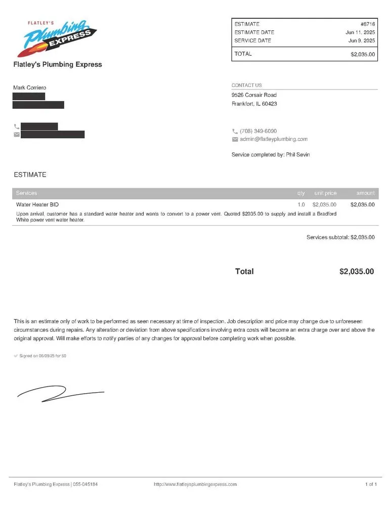 Slide of Flatley's Plumbing Express