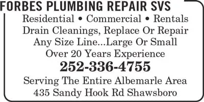 Affordable plumbing repair experts serving Shawboro, NC - Forbes Plumbing