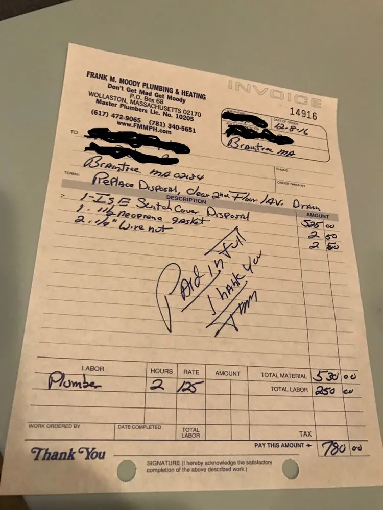 Slide of Frank M. Moody Plumbing & Heating Co.