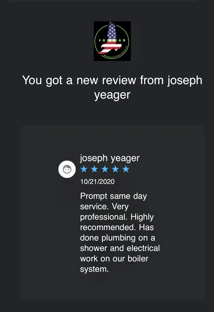 Slide of Freedom Plumbing Heating and Sewer Service