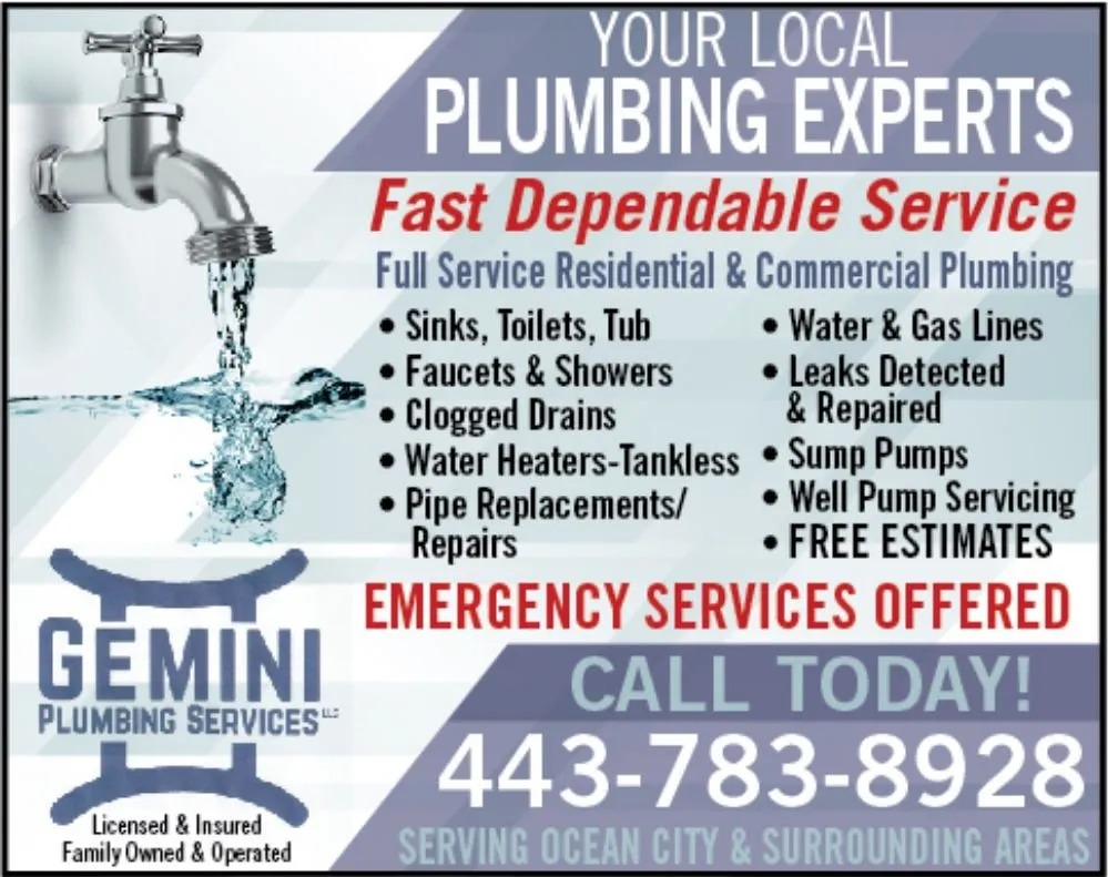 Top-rated plumbing repair service in Bishopville, MD - Gemini Plumbing Services