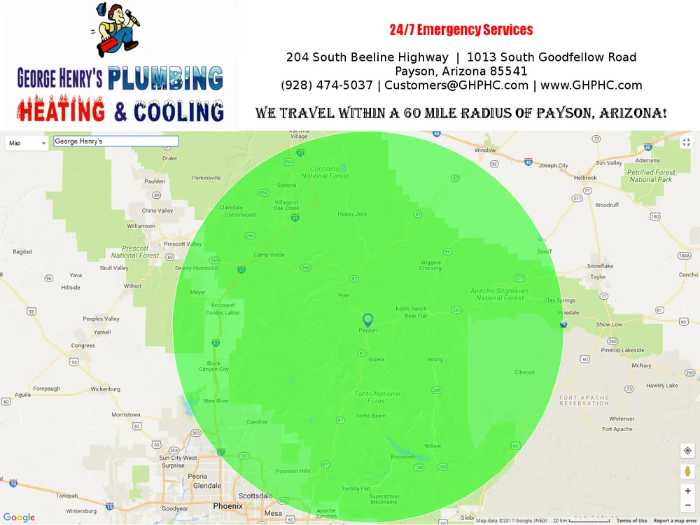 Reliable emergency plumbing experts serving Payson, AZ - George Henry's Plumbing, Heating, & Cooling