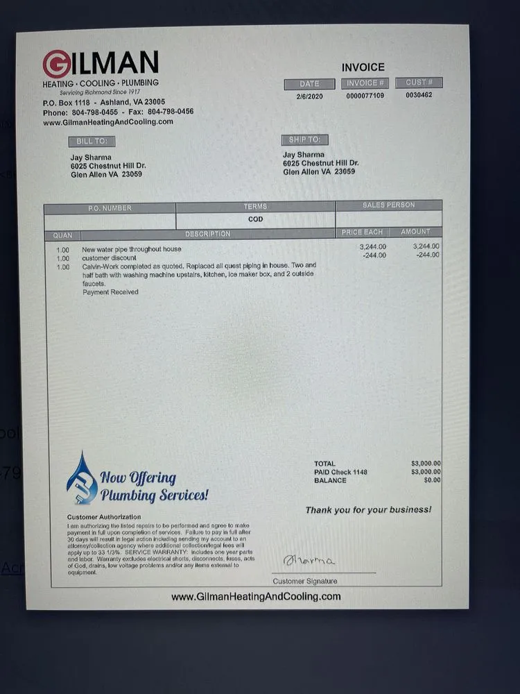 Slide of Gilman Heating, Cooling & Plumbing