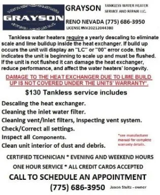 Slide of Grayson tankless water heater service & repair