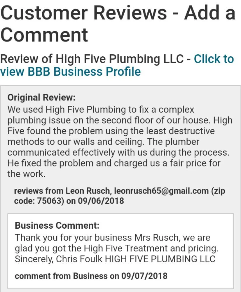 Slide of High Five Plumbing
