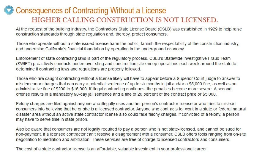 Slide of Higher Calling Construction