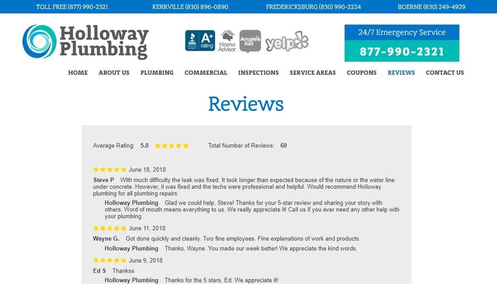 Emergency pipe repair for homes in Kerrville, TX by Holloway Plumbing