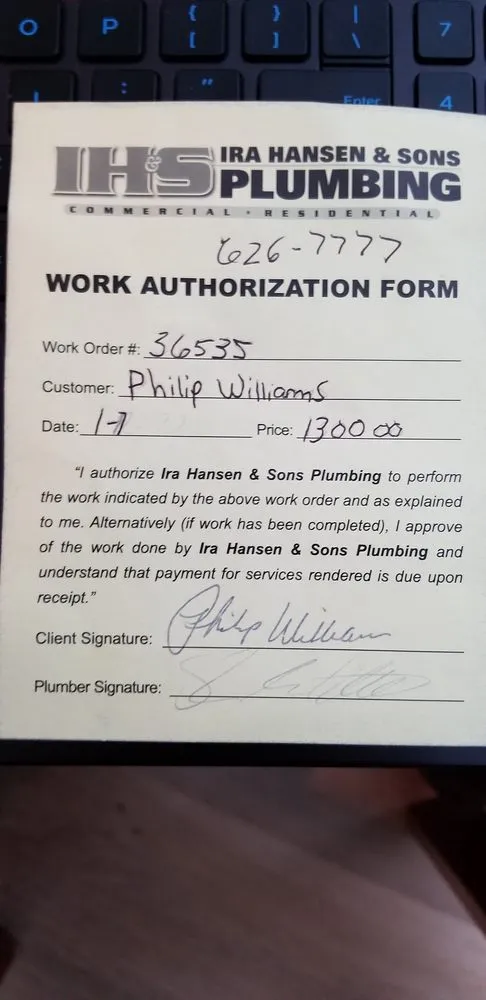 Slide of Ira Hansen and Sons Plumbing