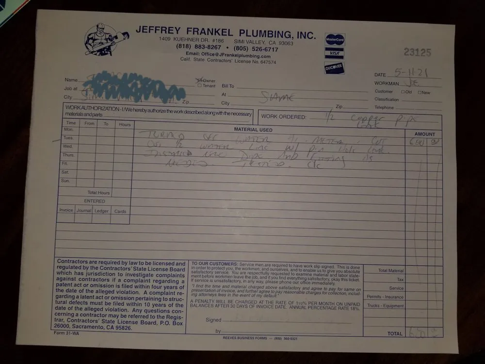 Slide of Jeff Frankel Plumbing