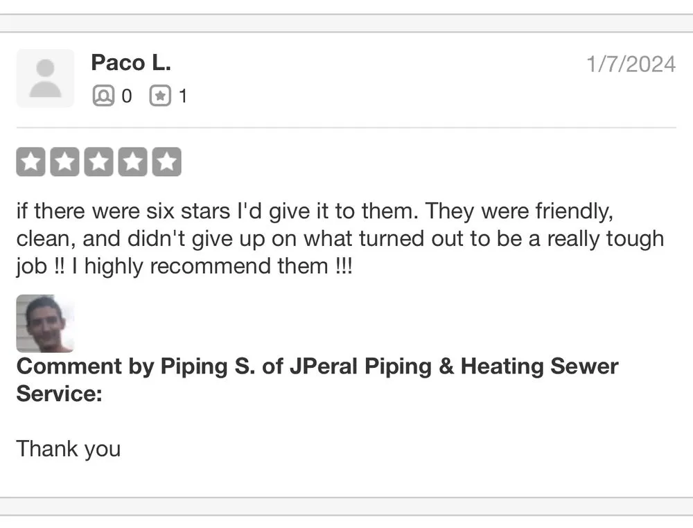 Slide of JPeral Piping & Heating Sewer Service
