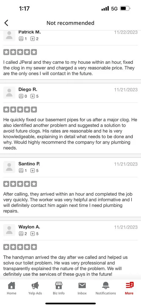 Slide of JPeral Piping & Heating Sewer Service