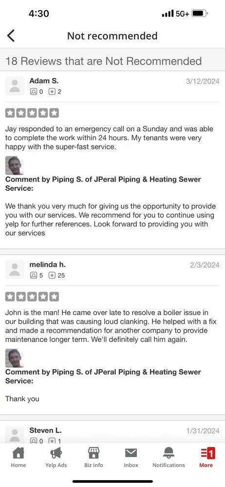 Slide of JPeral Piping & Heating Sewer Service