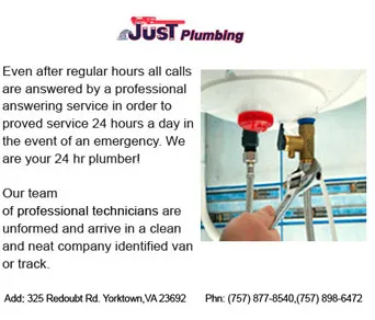 Professional emergency plumbing service in Yorktown, VA - Just Plumbing