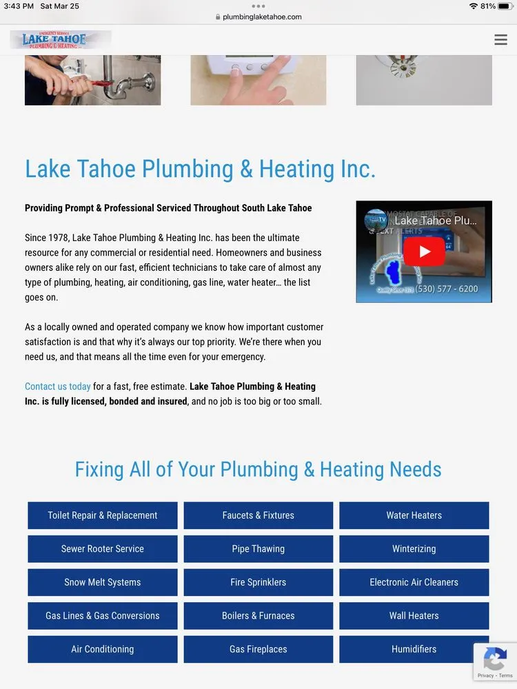 Slide of Lake Tahoe Plumbing & Heating
