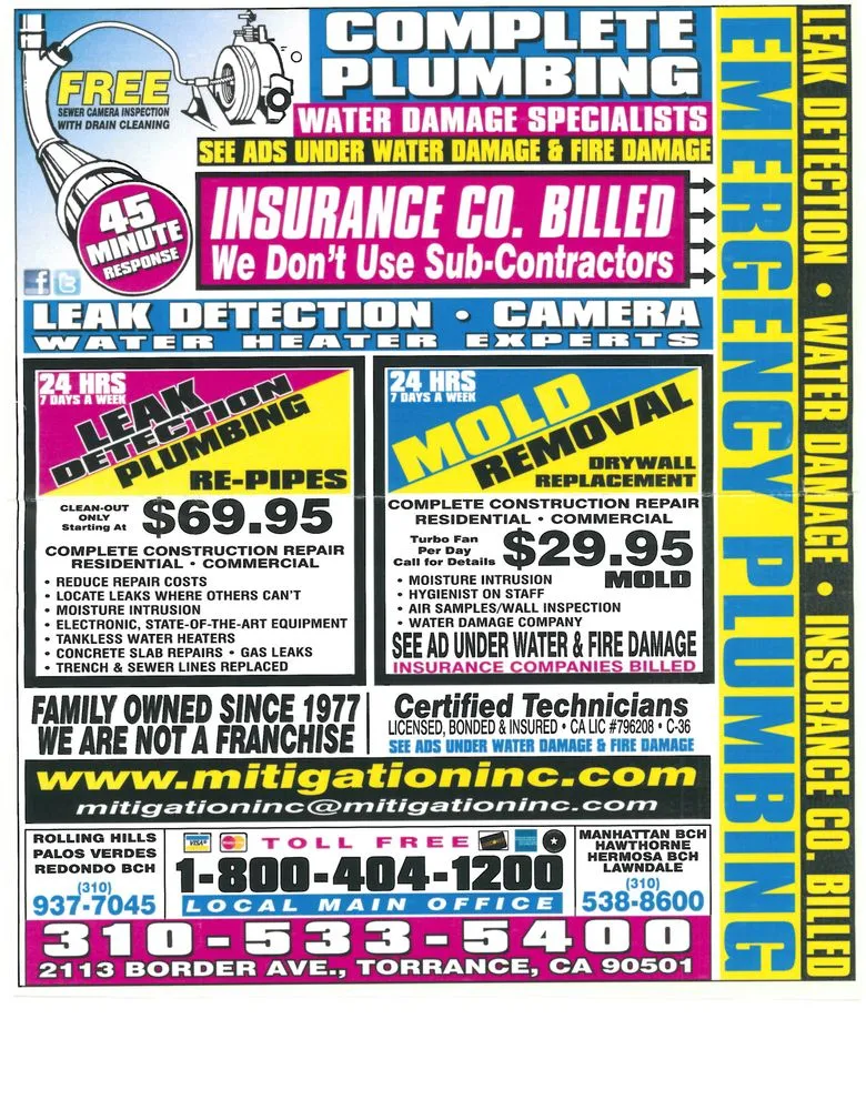 Top-rated emergency plumbing in Hermosa Beach, CA by Leak Detection McDonalds Restoration in Hermosa Beach