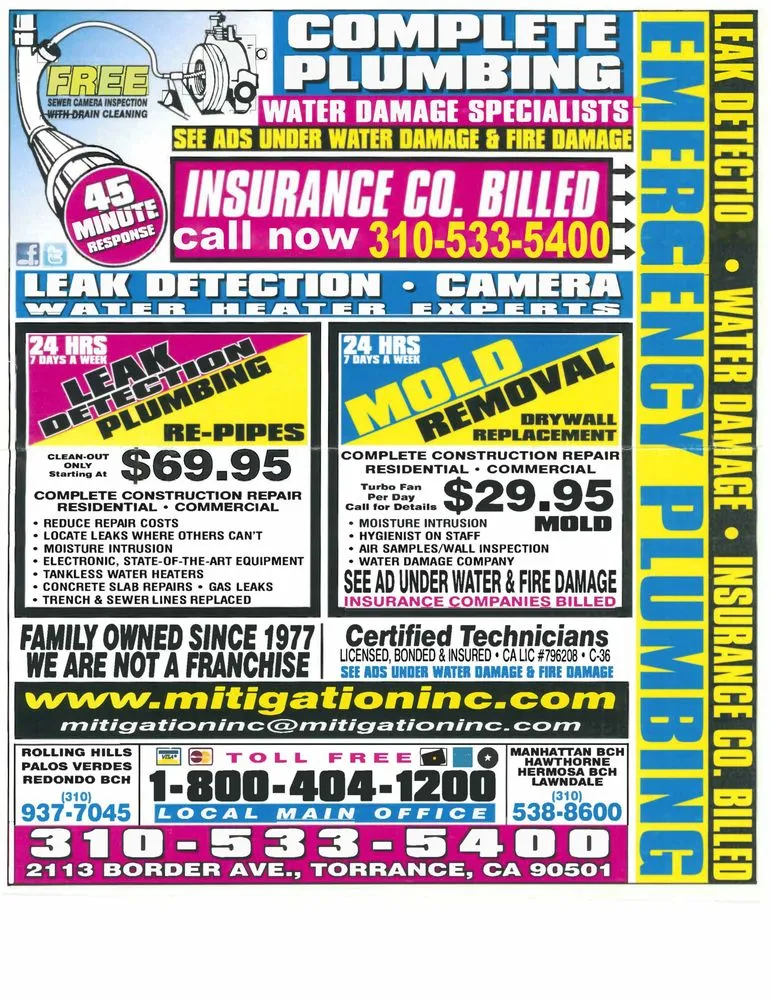 Emergency emergency plumbing service in Hermosa Beach, CA - Leak Detection McDonalds Restoration in Hermosa Beach