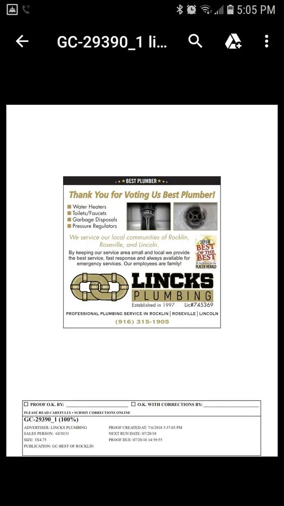 Slide of Linck's Plumbing