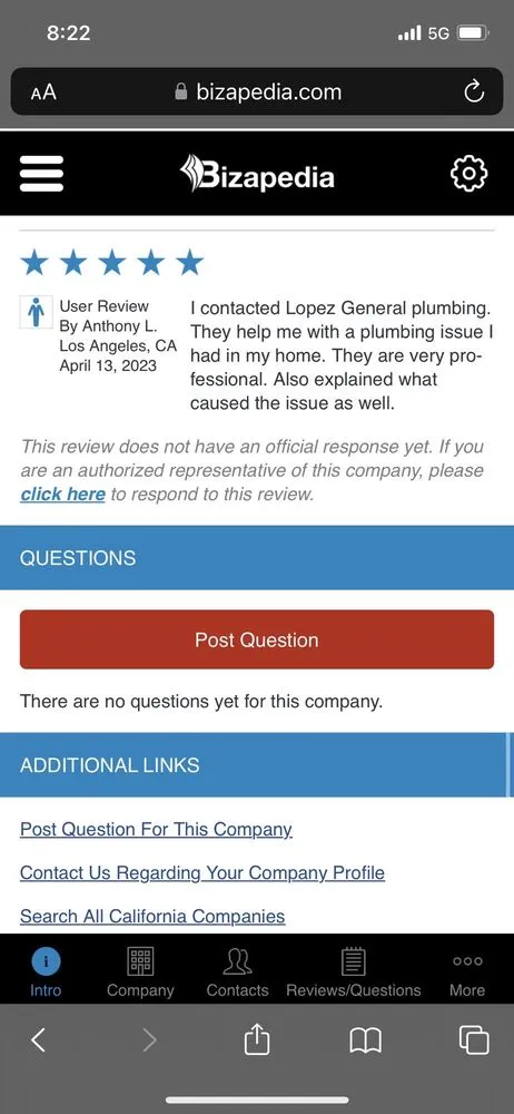 Slide of Lopez general plumbing