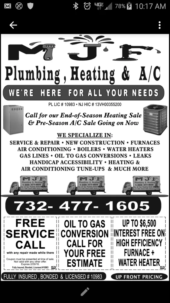 Slide of M J F Plumbing & Heating